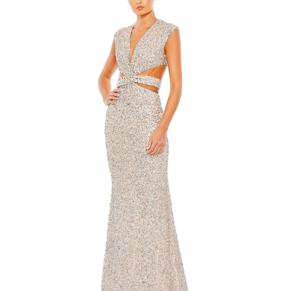 Mac Duggal Silver Maxi Dress